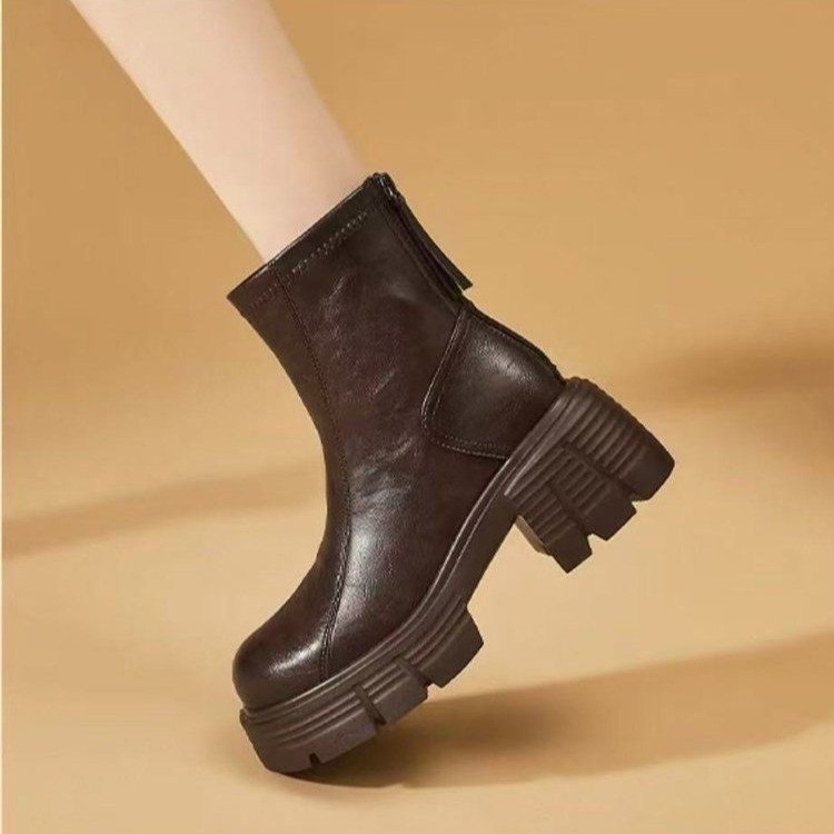 Women's New Fashionable Soft Leather Height-Enhancing British-Style Ankle Boots - Babyvera