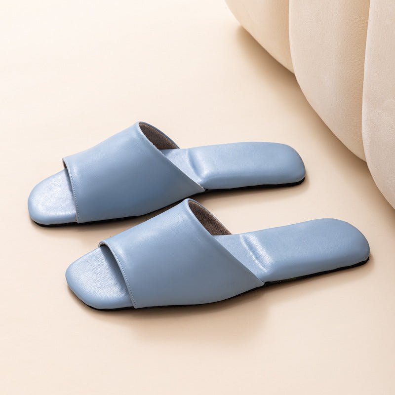 Womens PU Leather Plain Color Simple Slippers For Home Use - Babyvera