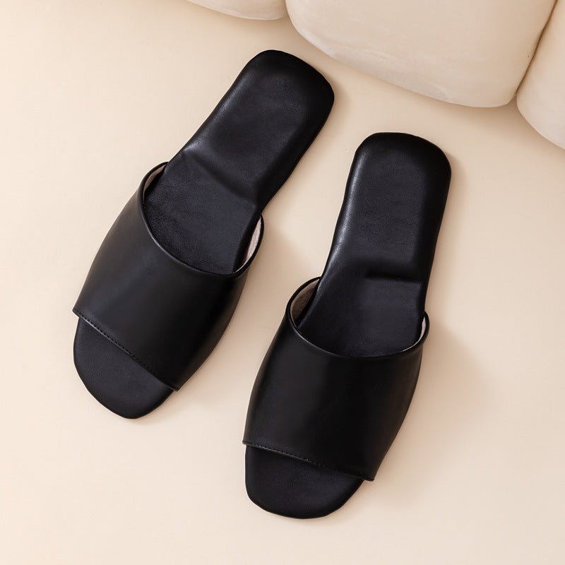 Womens PU Leather Plain Color Simple Slippers For Home Use - Babyvera