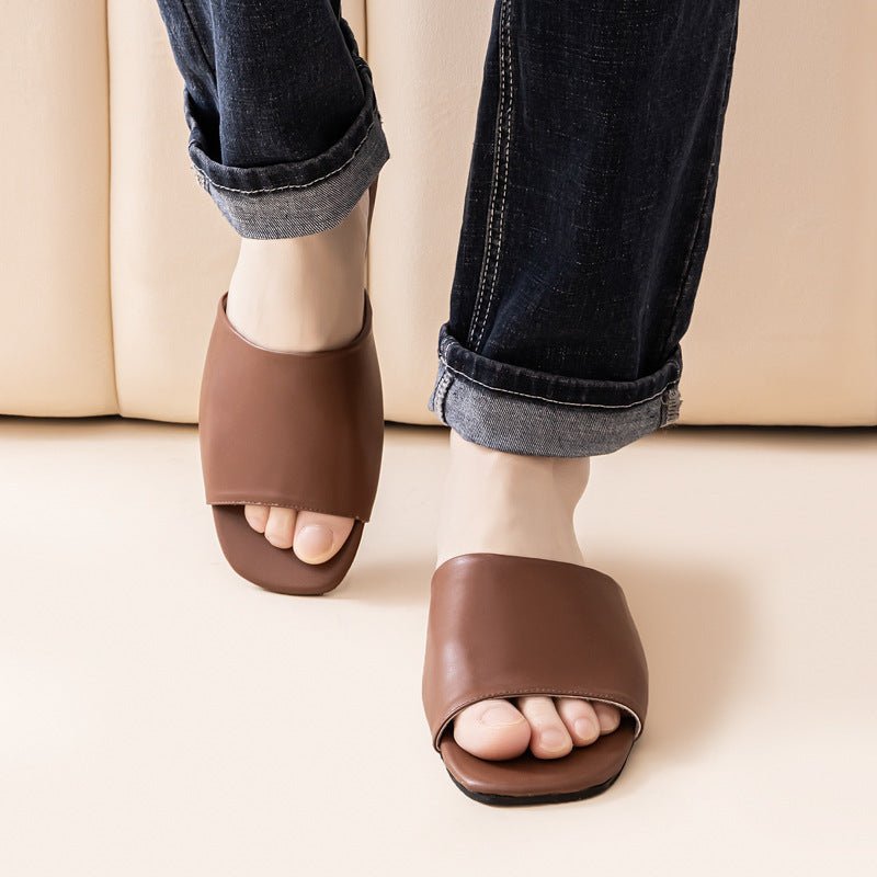 Womens PU Leather Plain Color Simple Slippers For Home Use - Babyvera
