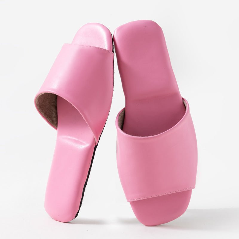 Womens PU Leather Plain Color Simple Slippers For Home Use - Babyvera