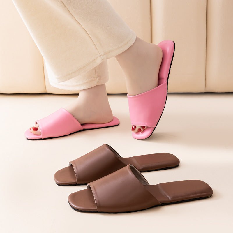 Womens PU Leather Plain Color Simple Slippers For Home Use - Babyvera