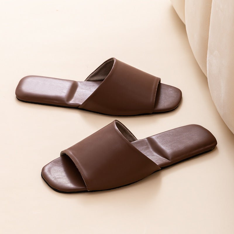 Womens PU Leather Plain Color Simple Slippers For Home Use - Babyvera