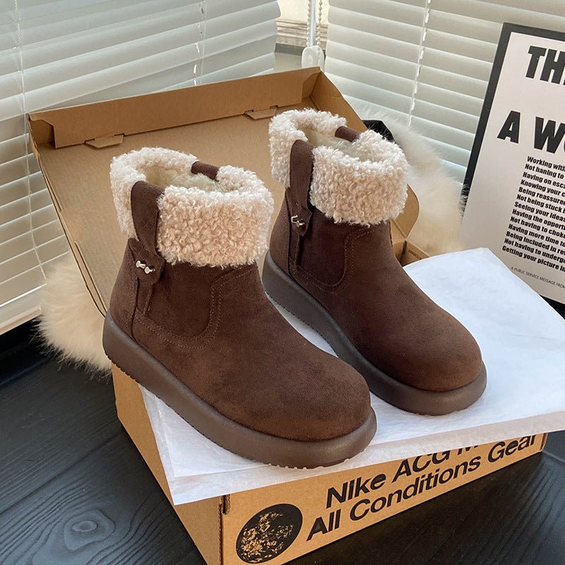 Womens Retro Warm Fuzzy Cotton Shoes - Babyvera