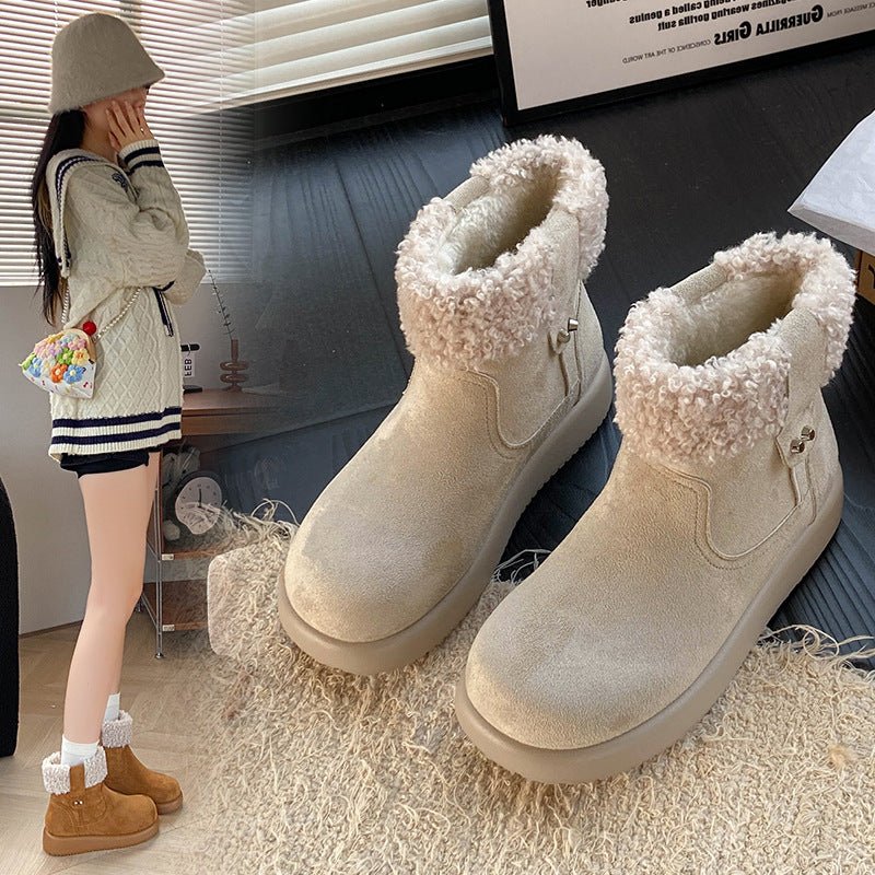 Womens Retro Warm Fuzzy Cotton Shoes - Babyvera