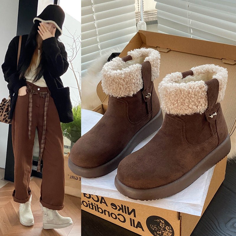 Womens Retro Warm Fuzzy Cotton Shoes - Babyvera