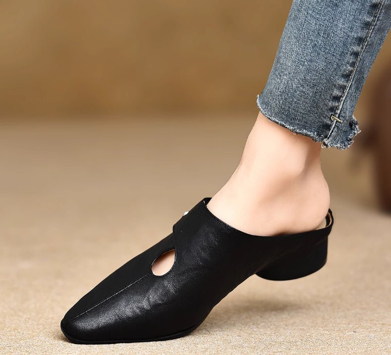 Women's Slip - on Slippers With Hand - stitched Pattern Made From First - layer Sheepskin - Babyvera
