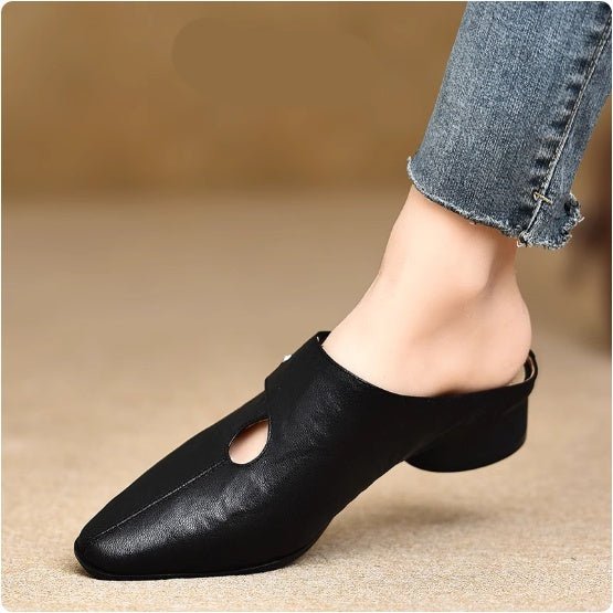 Women's Slip - on Slippers With Hand - stitched Pattern Made From First - layer Sheepskin - Babyvera