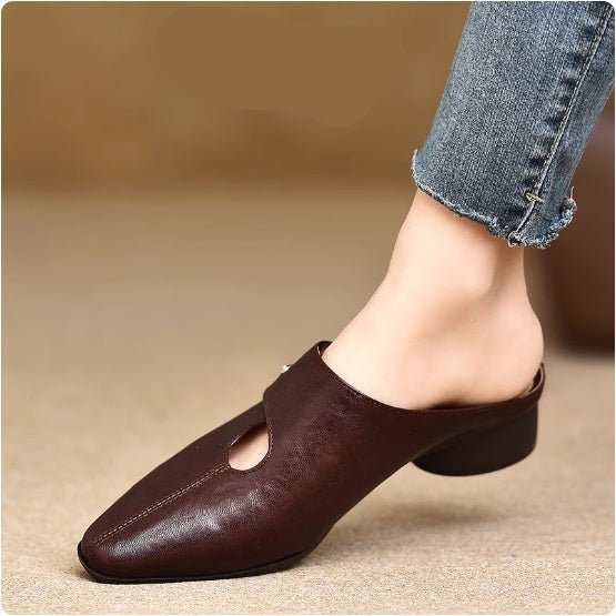 Women's Slip - on Slippers With Hand - stitched Pattern Made From First - layer Sheepskin - Babyvera
