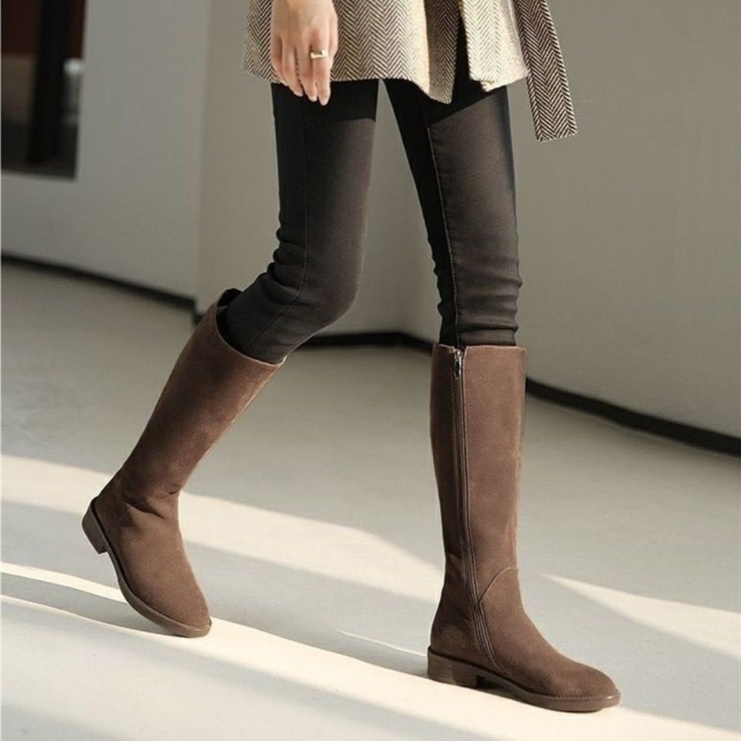 Women's Solid Color Fashion Frosted Long Martin Suede Boots - Babyvera