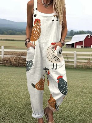 Women's Summer Digital Printing Button Casual Suspender Trousers - Babyvera