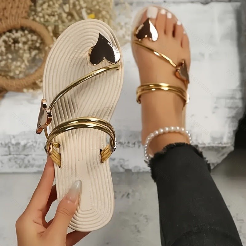 Women's Summer Love Decorative Button Flat Sandals - Babyvera