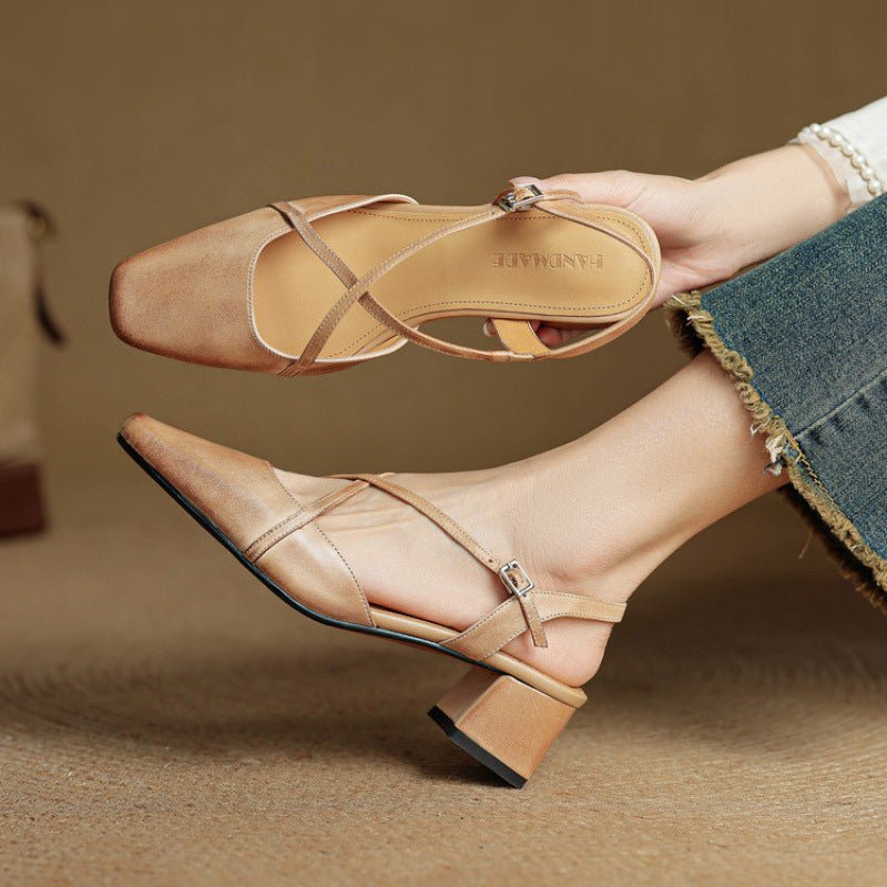 Women's Tendon Soft Bottom Mid Heel Sandals Closed Toe Casual - Babyvera