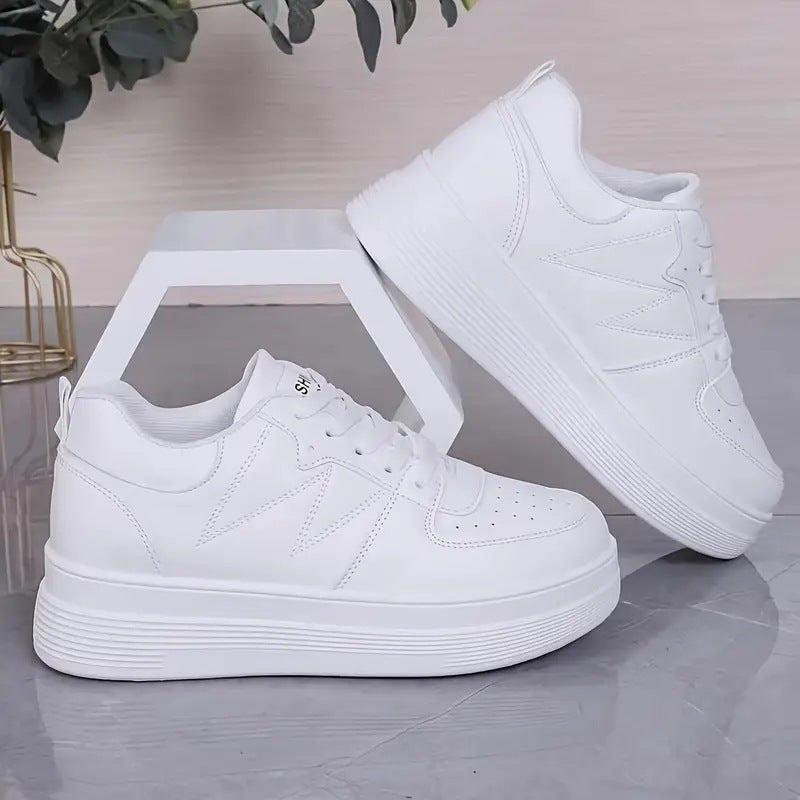 Womens White Chunky-soled Elevating Sneakers - Babyvera