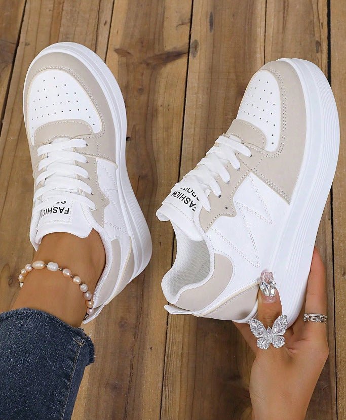 Womens White Chunky-soled Elevating Sneakers - Babyvera