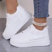 Womens White Chunky-soled Elevating Sneakers - Babyvera