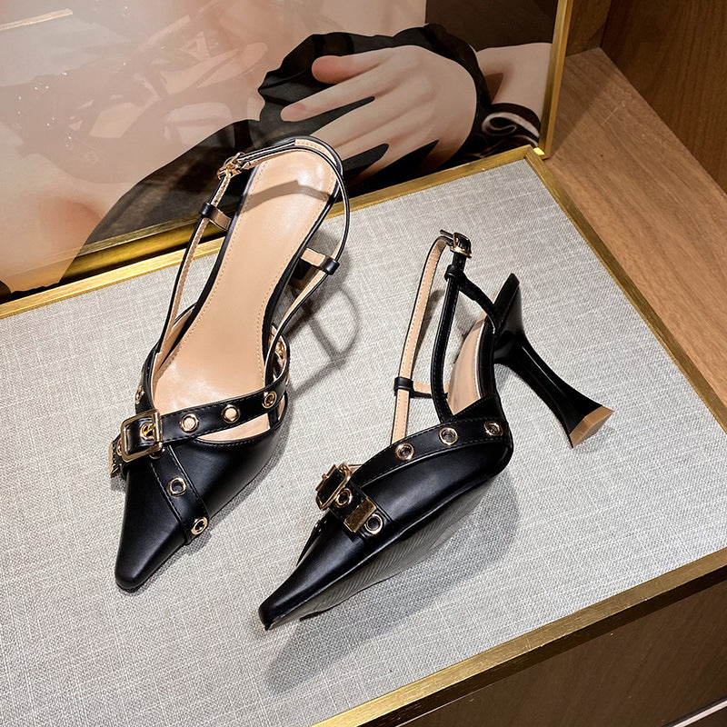 Mid Heel Toe Box Sandals Belt Buckle Cross Strap Stiletto Women - [[{"value":"{{ Babyvera Babyvera  }}"}]]