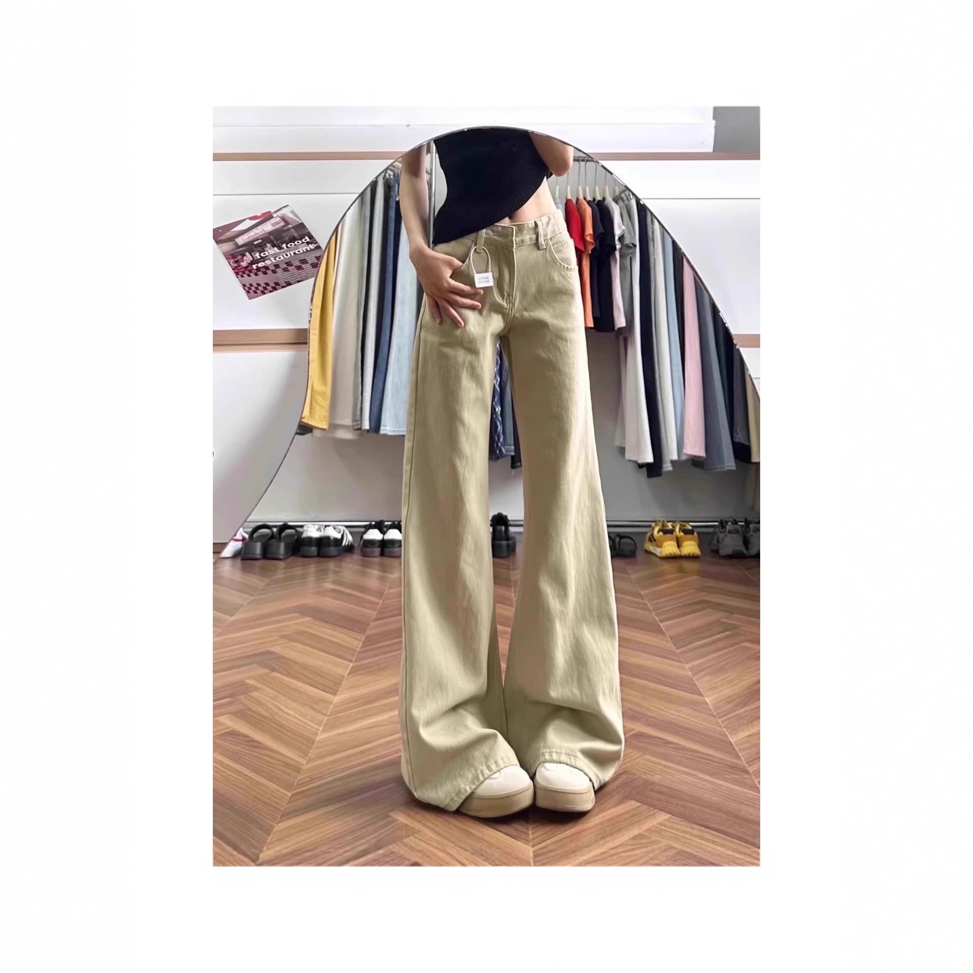 American-style Vintage Khaki Flared High-waist Brown Maillard Loose Floor-length Pants - [[{"value":"{{ Babyvera Babyvera  }}"}]]