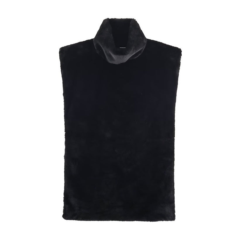 Casual Versatile Solid Color Half-turtle Neck Furry Sleeveless Top Women - [[{"value":"{{ Babyvera Babyvera  }}"}]]