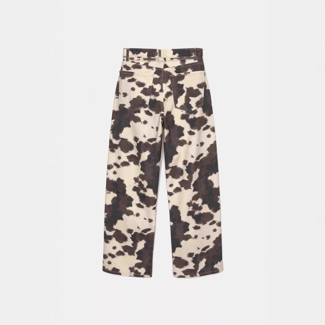 Womens Retro Washed Denim Jeans With Cow Print - [[{"value":"{{ Babyvera Babyvera  }}"}]]