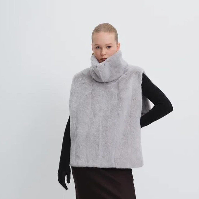 New Solid Color Half Turtleneck Sleeveless Fur Vest For Women - [[{"value":"{{ Babyvera Babyvera  }}"}]]