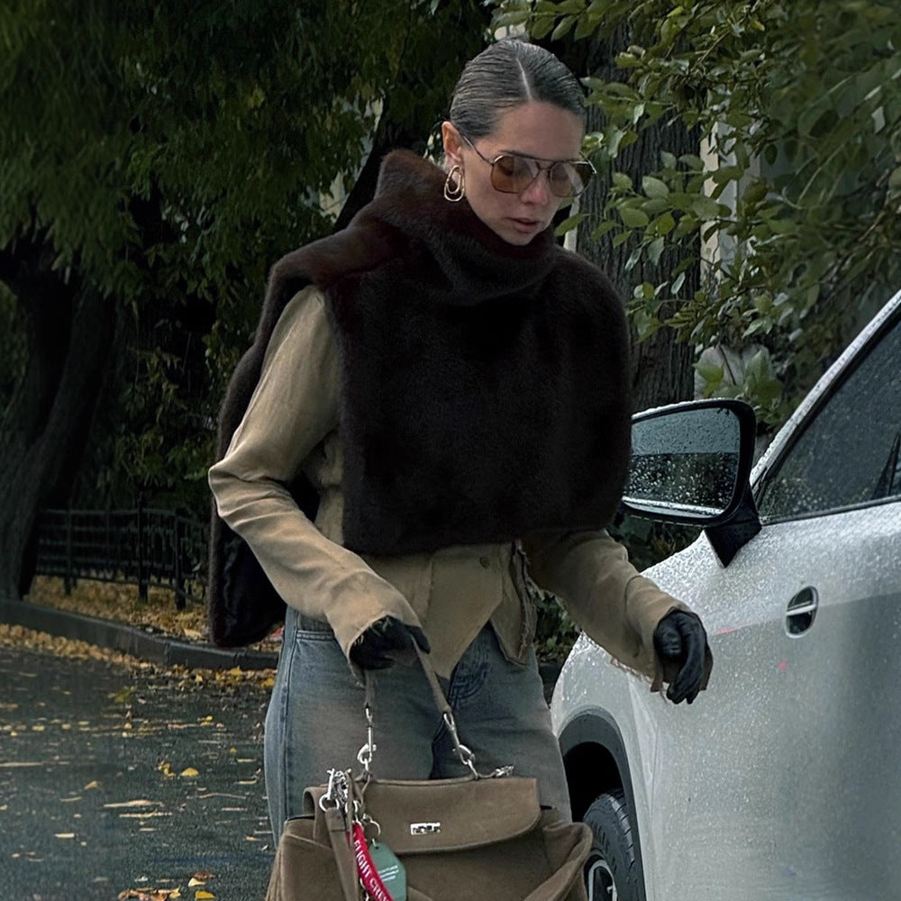 New Solid Color Half Turtleneck Sleeveless Fur Vest For Women - [[{"value":"{{ Babyvera Babyvera  }}"}]]