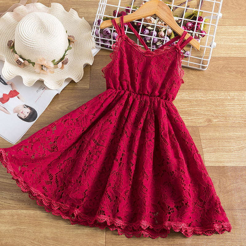 Children's Embroidered Skirt Lace Dress With Suspenders And Beautiful Back - [[{"value":"{{ Babyvera Babyvera  }}"}]]
