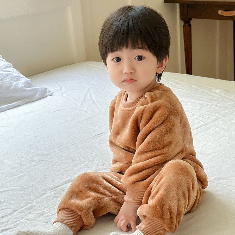 Children's Suit Autumn And Winter Boys And Girls Fleece-lined Thermal Pajamas - [[{"value":"{{ Babyvera Babyvera  }}"}]]