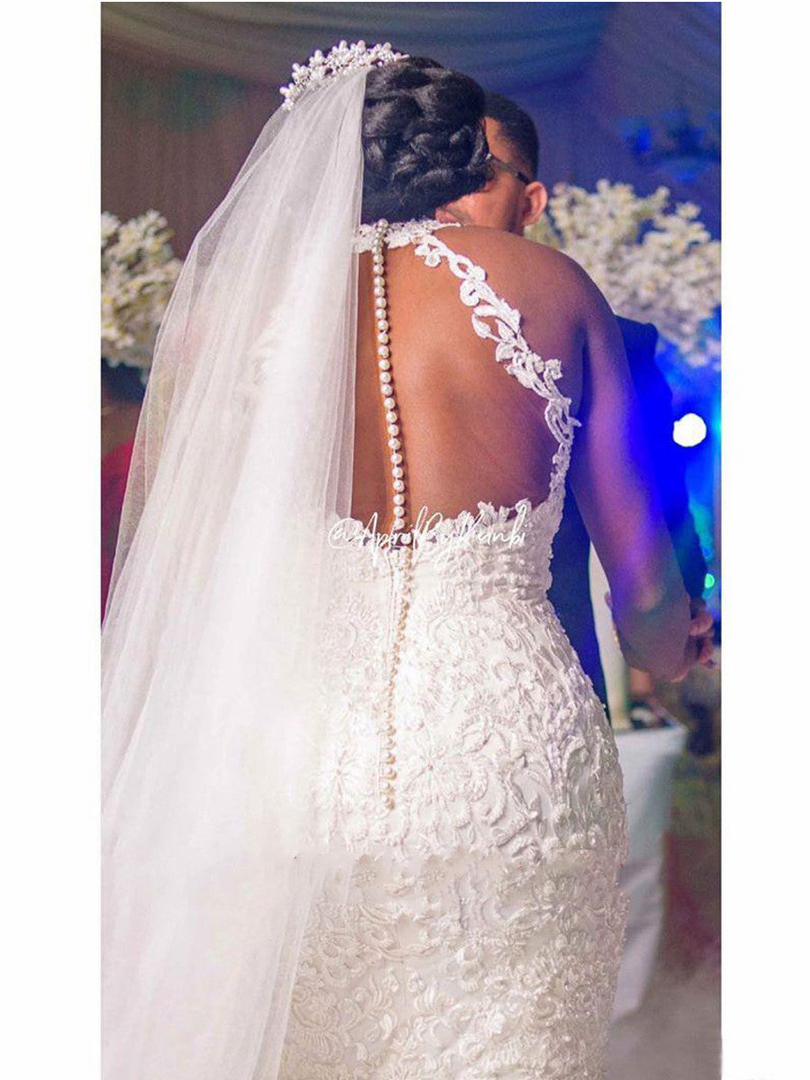 Vintage Lace Beaded Wedding Dresses Sheer Neck Mermaid Bridal Dresses Wedding Gowns - [[{"value":"{{ Babyvera Babyvera  }}"}]]