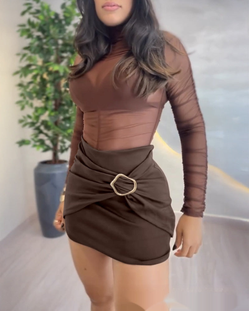European And American-style Solid-color Jewelry-clasp Patchwork Pleated Culottes Shorts - [[{"value":"{{ Babyvera Babyvera  }}"}]]
