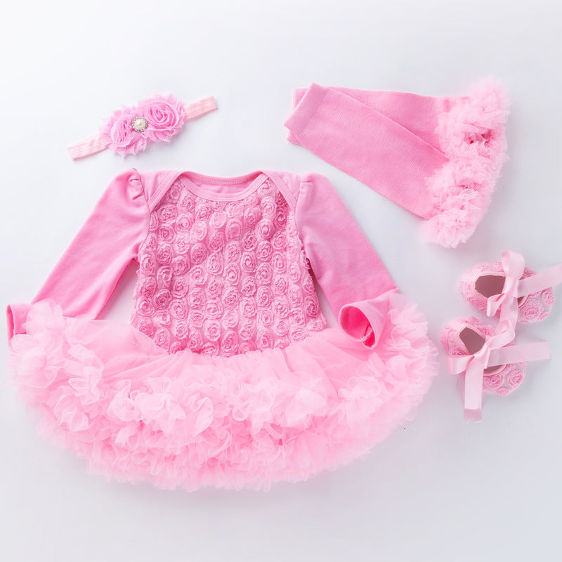 Baby Long Sleeve Compound Rose Romper Dress - [[{"value":"{{ Babyvera Babyvera  }}"}]]