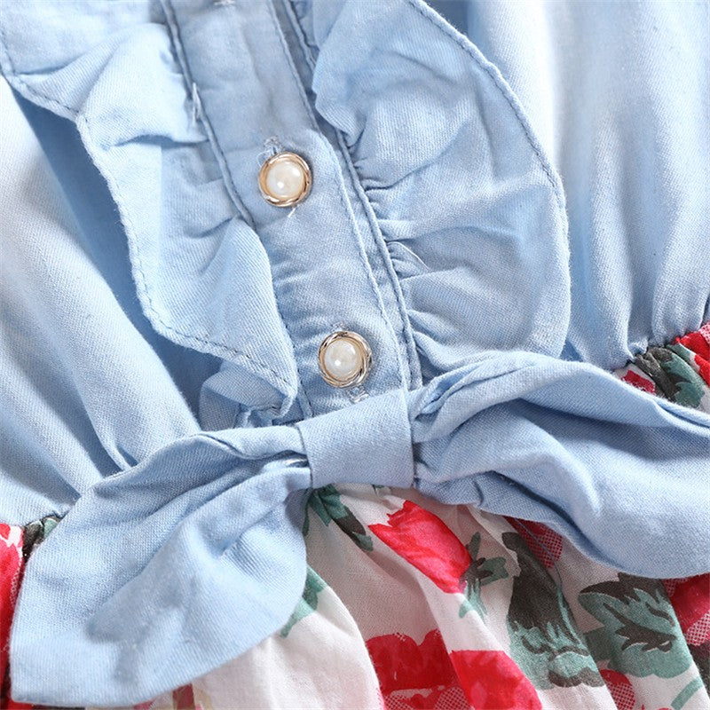 Summer Children Sleeveless Girl Denim Floral Dresses - [[{"value":"{{ Babyvera Babyvera  }}"}]]