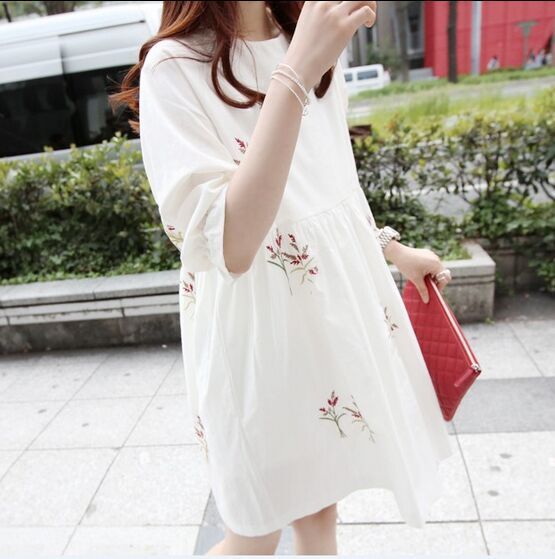 Korean Cotton And Linen Embroidery Maternity Dress And Nursing Clothes - [[{"value":"{{ Babyvera Babyvera  }}"}]]