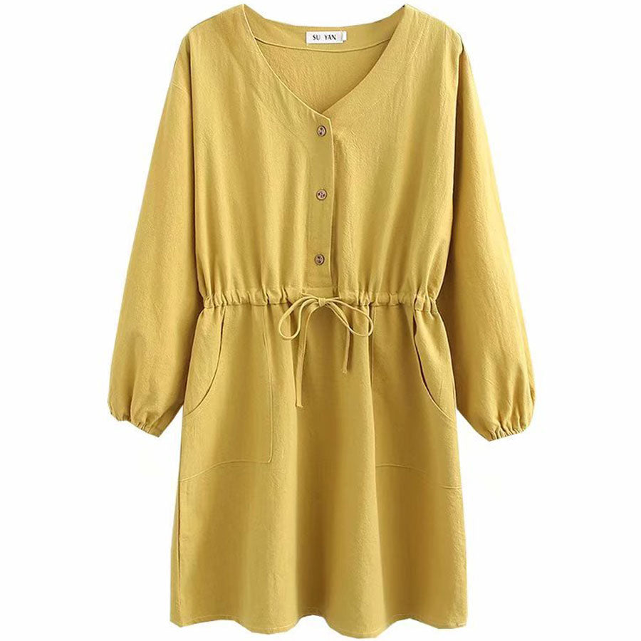 Plus Size Women's Fat Mm200 Kg Spring Dress New Ladies Loose Large Cotton And Linen Waist Dress - [[{"value":"{{ Babyvera Babyvera  }}"}]]
