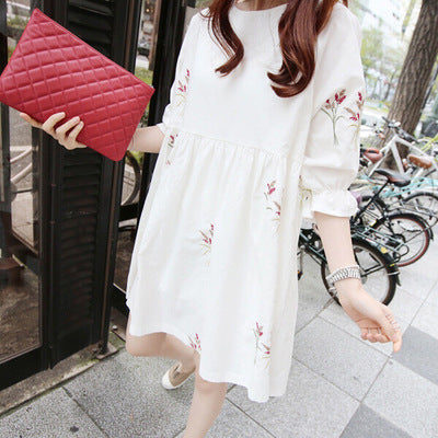 Korean Cotton And Linen Embroidery Maternity Dress And Nursing Clothes - [[{"value":"{{ Babyvera Babyvera  }}"}]]