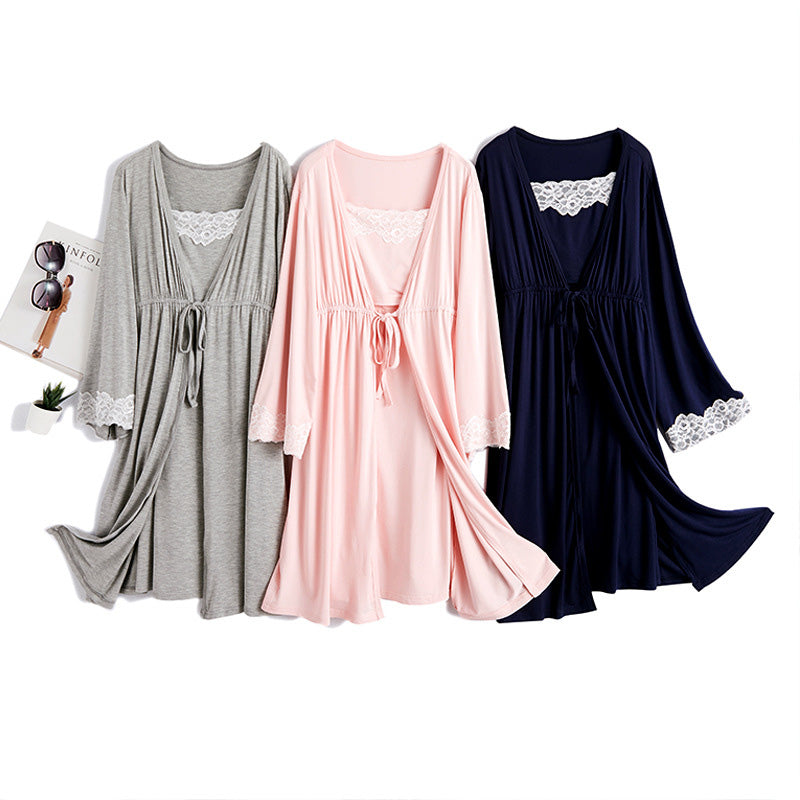 Yenuo Spring Summer New Maternity Dress Modal Maternity Pajamas Fashion Nursing Night Skirt Set Confinement Service Generation - [[{"value":"{{ Babyvera Babyvera  }}"}]]