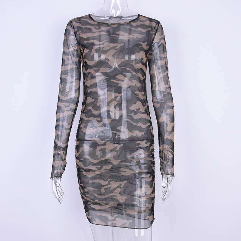 Mesh Camouflage Hot Sale Tight See-Through Bag Hip Dress - [[{"value":"{{ Babyvera Babyvera  }}"}]]
