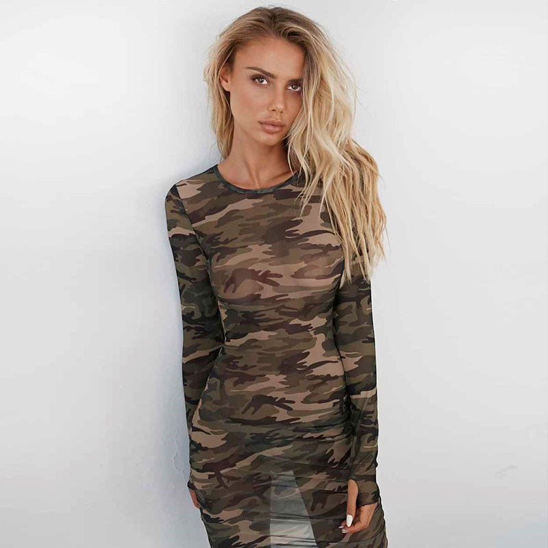 Mesh Camouflage Hot Sale Tight See-Through Bag Hip Dress - [[{"value":"{{ Babyvera Babyvera  }}"}]]