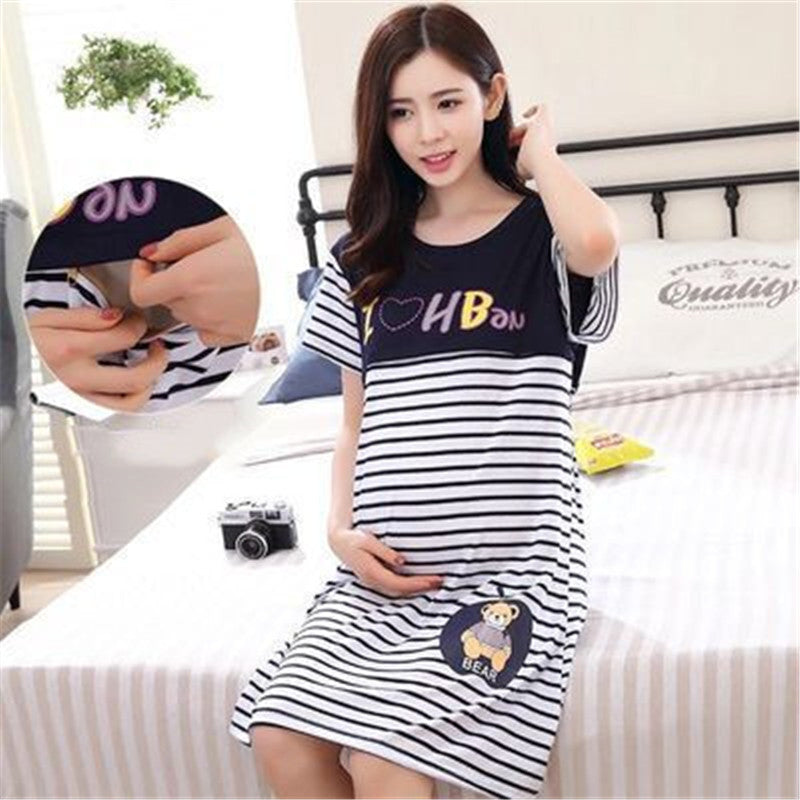 Thin Short-sleeved Confinement Dress Breastfeeding Pajamas Maternity Nursing Dress - [[{"value":"{{ Babyvera Babyvera  }}"}]]