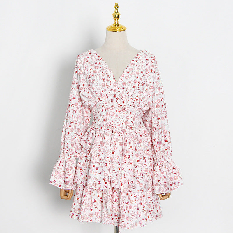 European And American Fashion Sexy Deep V-neck Solid Color Waist Slimming Dress - [[{"value":"{{ Babyvera Babyvera  }}"}]]