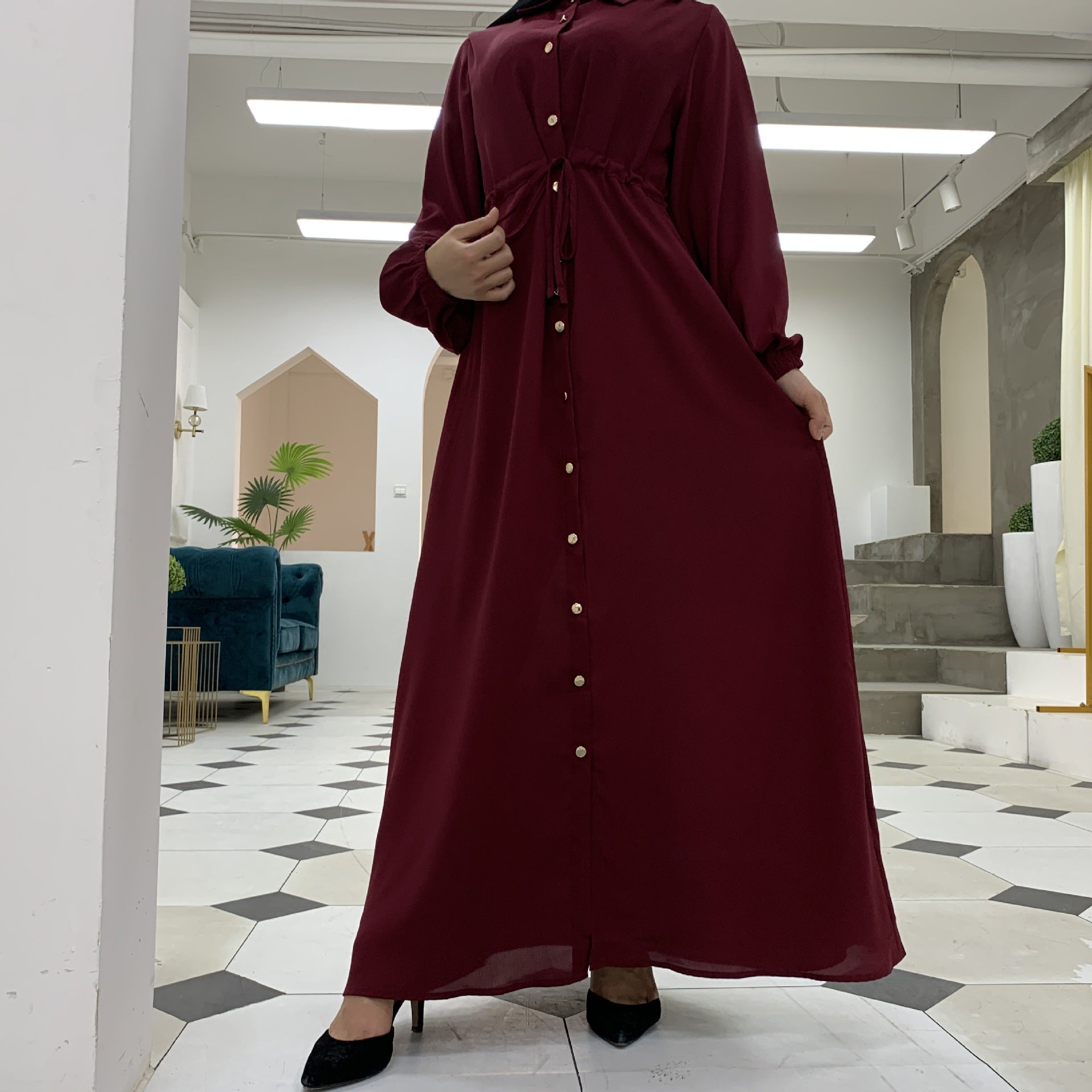 Lapel Solid Color Full Button Slim Dress Llong Skirt - [[{"value":"{{ Babyvera Babyvera  }}"}]]