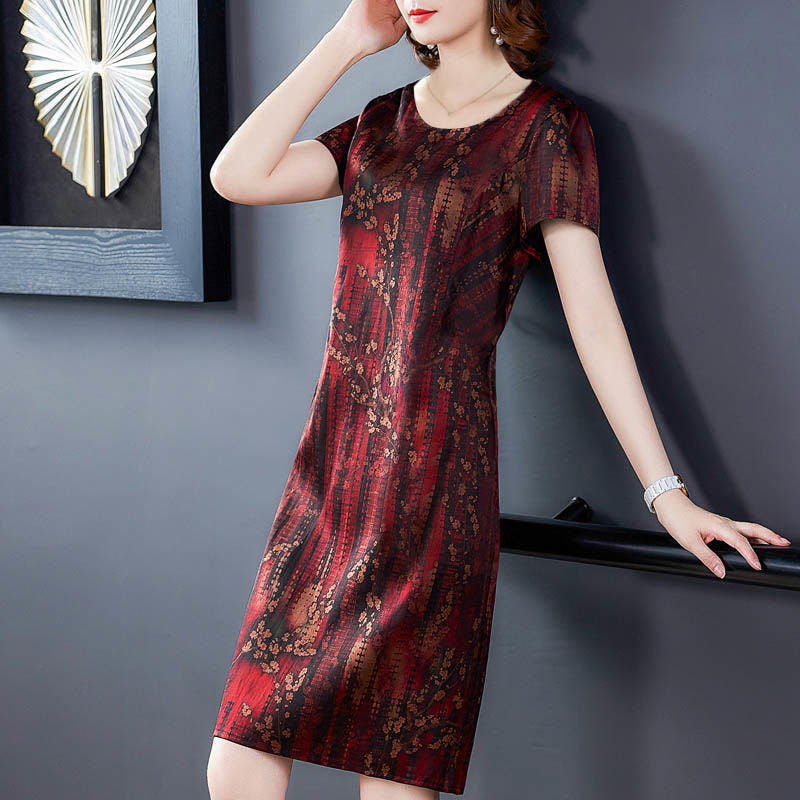 Middle-aged And Elderly Ice Silk Print Dress Fashion Casual - [[{"value":"{{ Babyvera Babyvera  }}"}]]