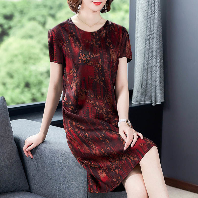 Middle-aged And Elderly Ice Silk Print Dress Fashion Casual - [[{"value":"{{ Babyvera Babyvera  }}"}]]
