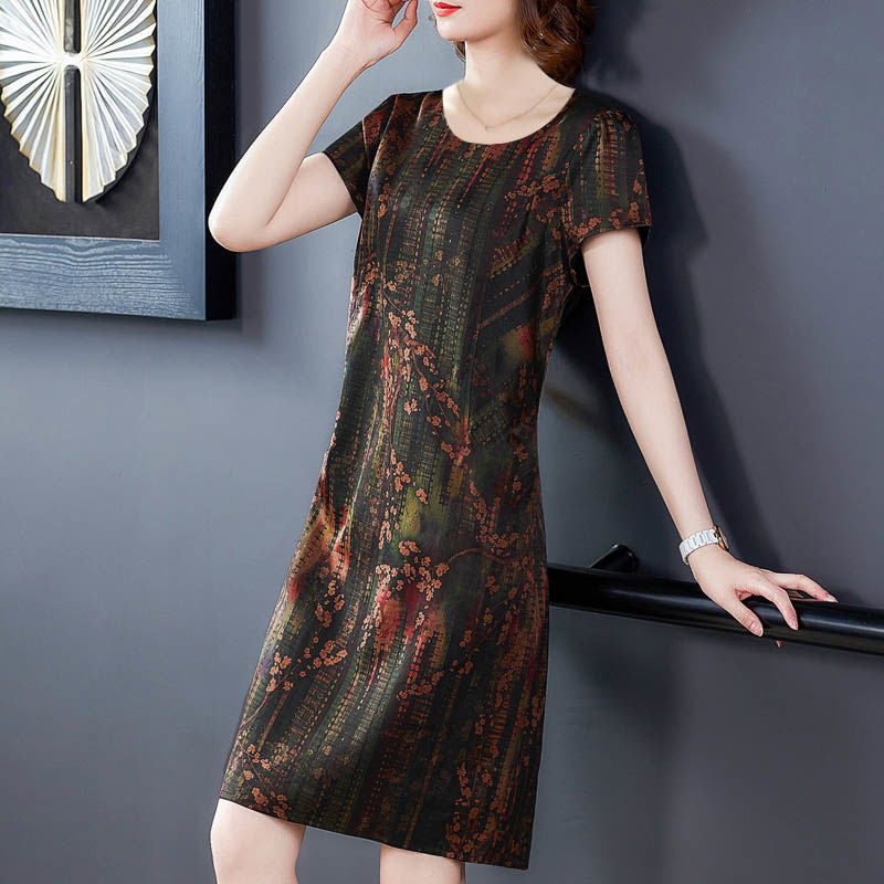 Middle-aged And Elderly Ice Silk Print Dress Fashion Casual - [[{"value":"{{ Babyvera Babyvera  }}"}]]