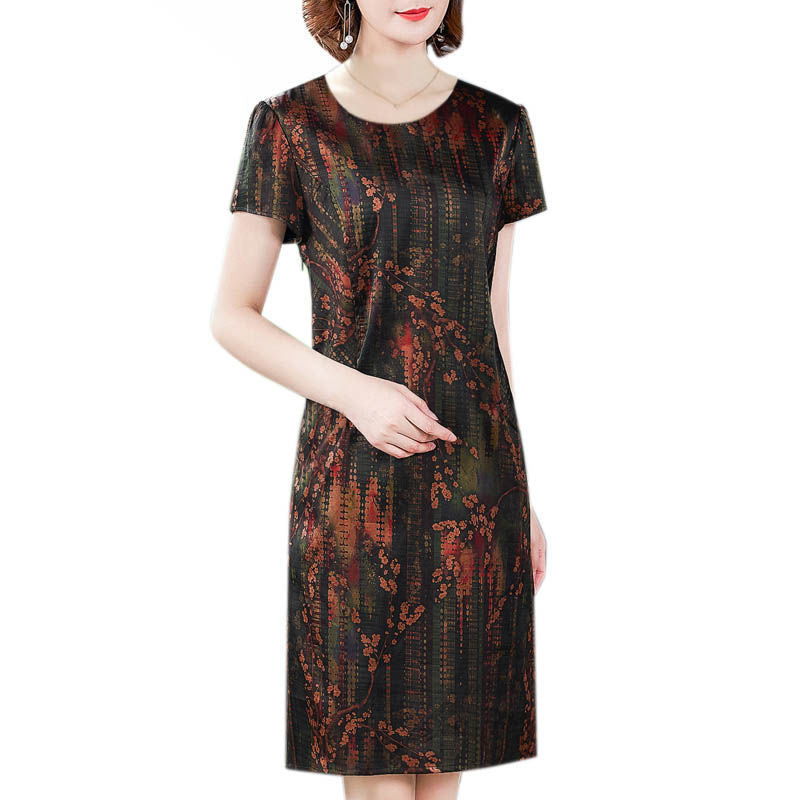 Middle-aged And Elderly Ice Silk Print Dress Fashion Casual - [[{"value":"{{ Babyvera Babyvera  }}"}]]