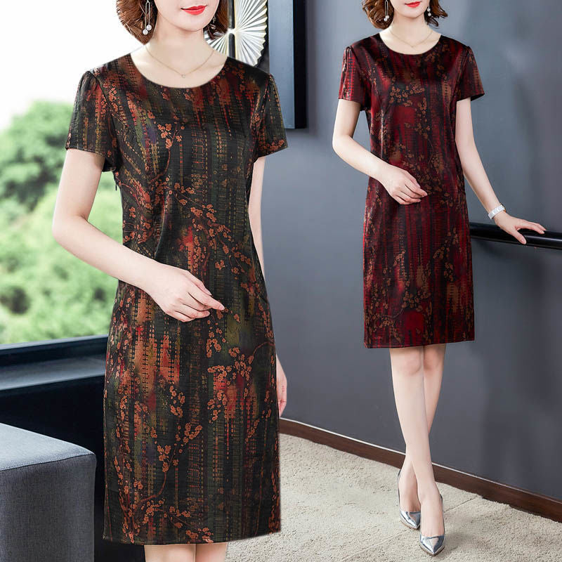 Middle-aged And Elderly Ice Silk Print Dress Fashion Casual - [[{"value":"{{ Babyvera Babyvera  }}"}]]