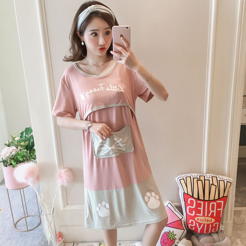 Spring And Summer Confinement Clothing Cartoon Breastfeeding Dress Nursing Clothing Pregnant Women Pajamas Postpartum Outing Hot Mom Large Size Dress - [[{"value":"{{ Babyvera Babyvera  }}"}]]