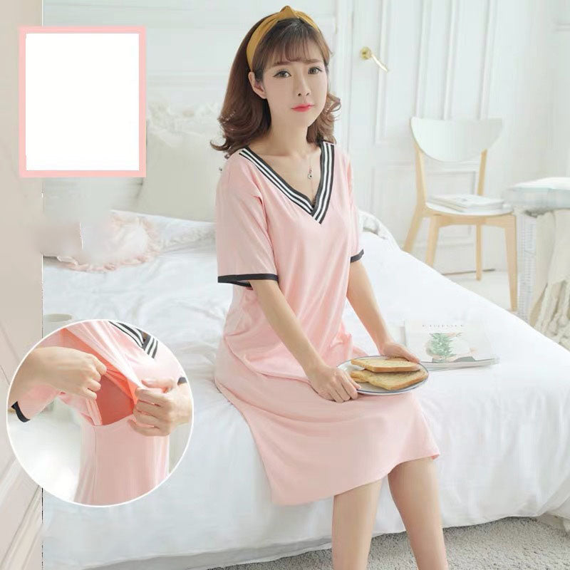 Spring And Summer Confinement Clothing Cartoon Breastfeeding Dress Nursing Clothing Pregnant Women Pajamas Postpartum Outing Hot Mom Large Size Dress - [[{"value":"{{ Babyvera Babyvera  }}"}]]