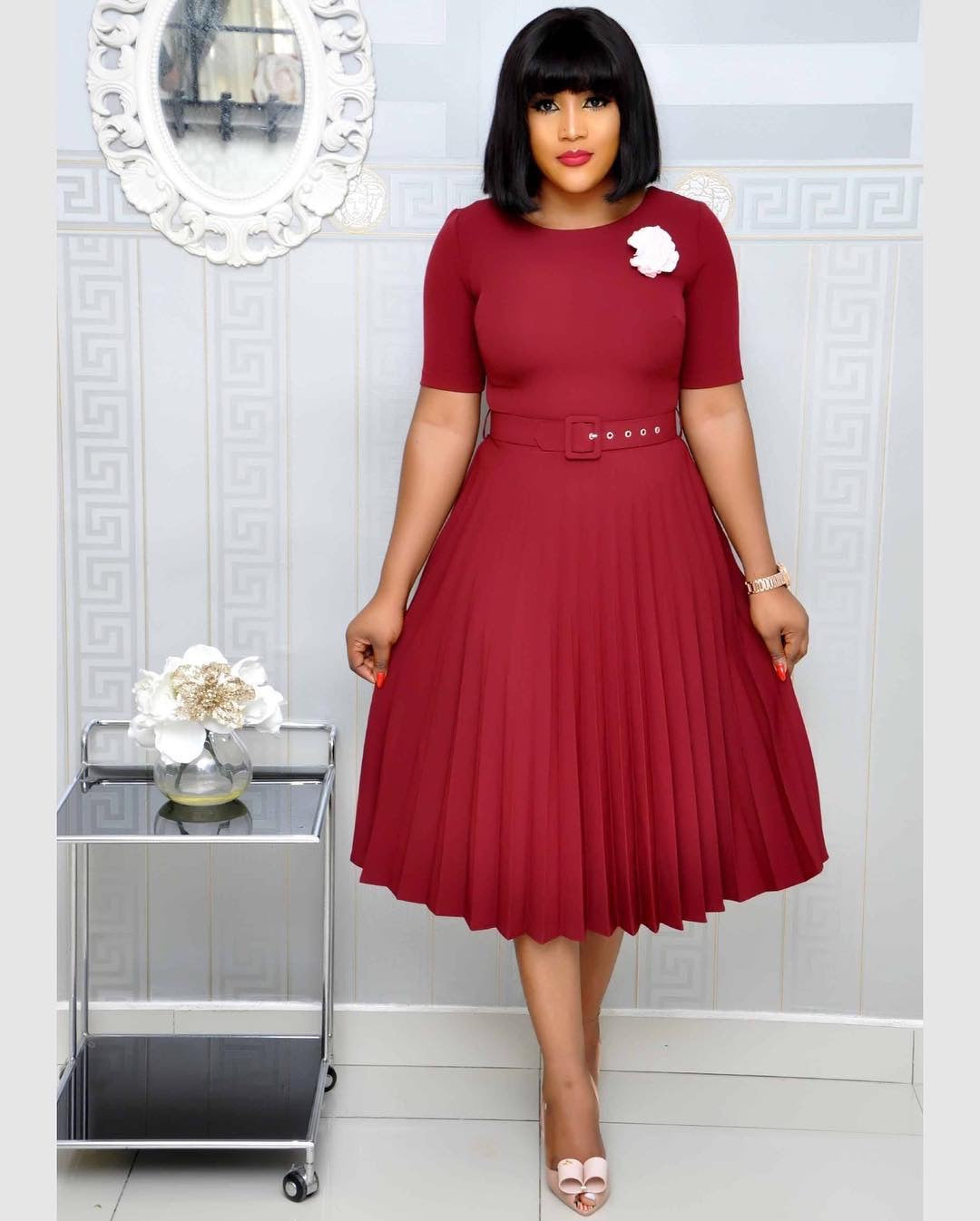 Round Neck Plus Size Mother's Dress Female Pleated Dress - [[{"value":"{{ Babyvera Babyvera  }}"}]]