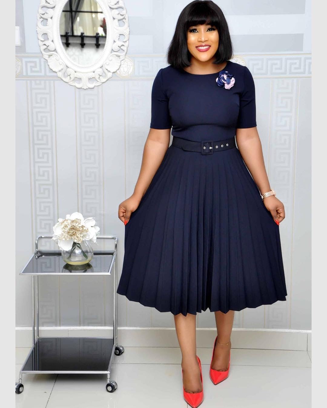 Round Neck Plus Size Mother's Dress Female Pleated Dress - [[{"value":"{{ Babyvera Babyvera  }}"}]]